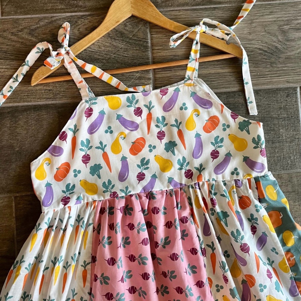 Whimsical Veggie Garden Dress Handmade with Shoulder Ties | SKU 08031 - Picture 8 of 10